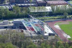 Piste d'athlétisme Indoor de Louvain-la-Neuve (Chantier en Avril 2018)