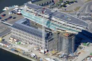 Maison du Port d'Anvers, chantier en Juillet 2015 (Zaha Hadid Architects, Bureau Bouwtechniek)